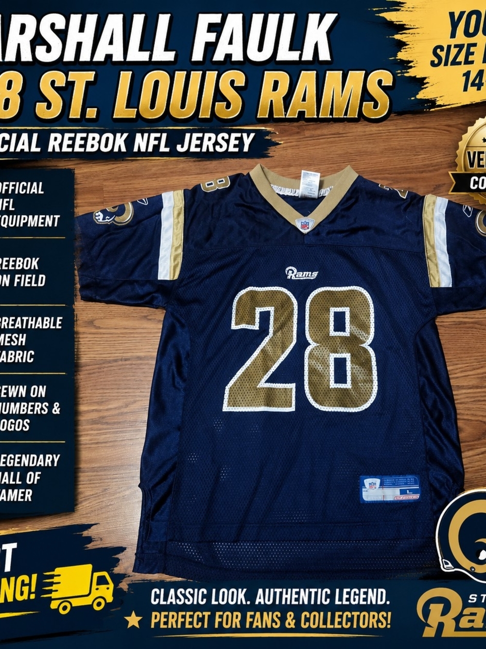 Reebok NFL Equipment Marshall Faulk #28 St Louis Rams Youth Large 14-16 Jersey B